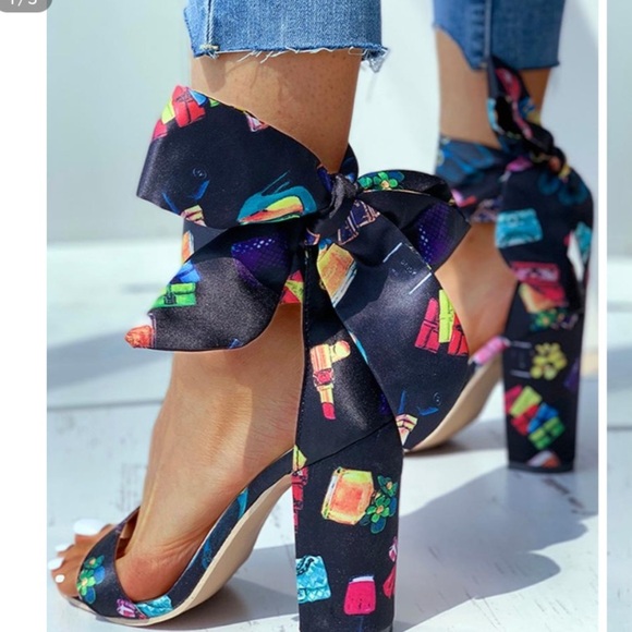 Open Toe Bowknot Block Heels - Picture 1 of 7